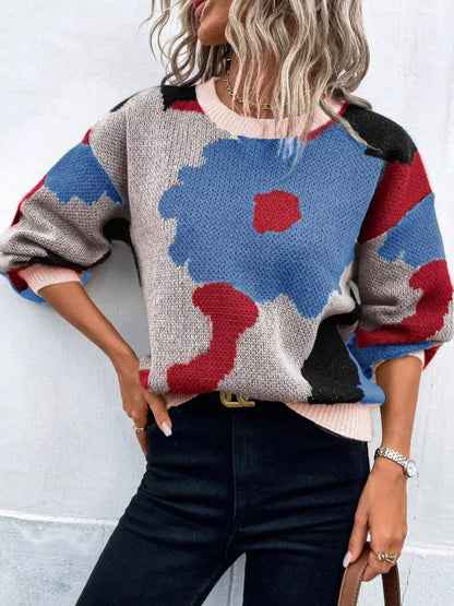 Floral Pattern Round Neck Sweater - Detail View 10
