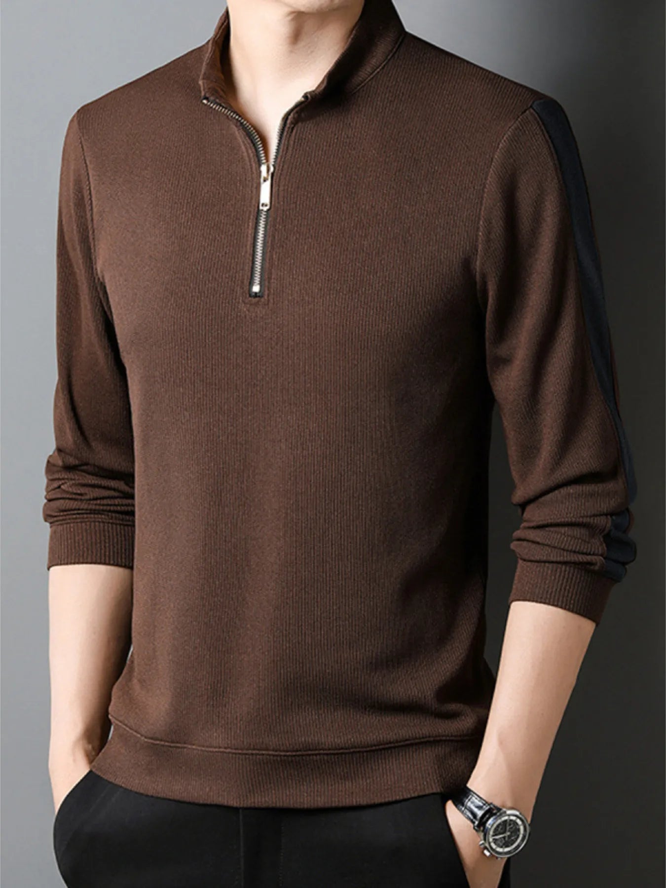 Men's Quarter Zip Long Sleeve Polo