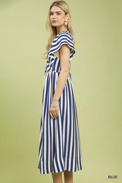 Striped Button-Front Midi Dress - Back View