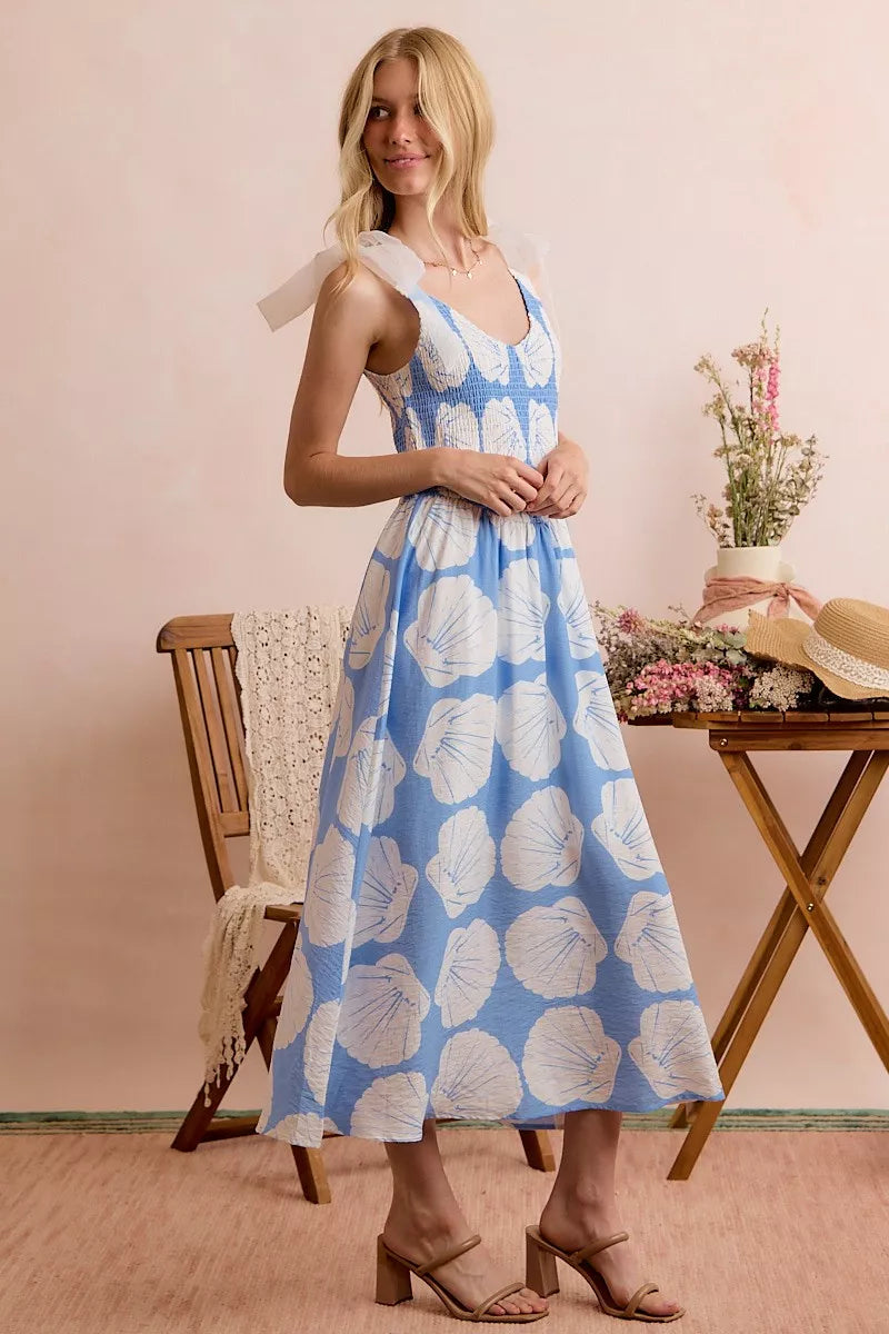 Give Them Shell Shoulder Tie Midi Dress