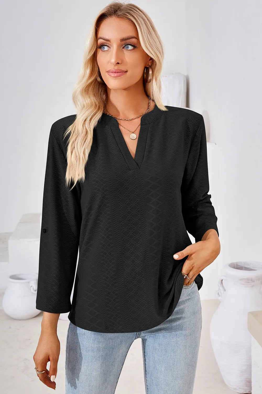 Textured V-neck Blouse