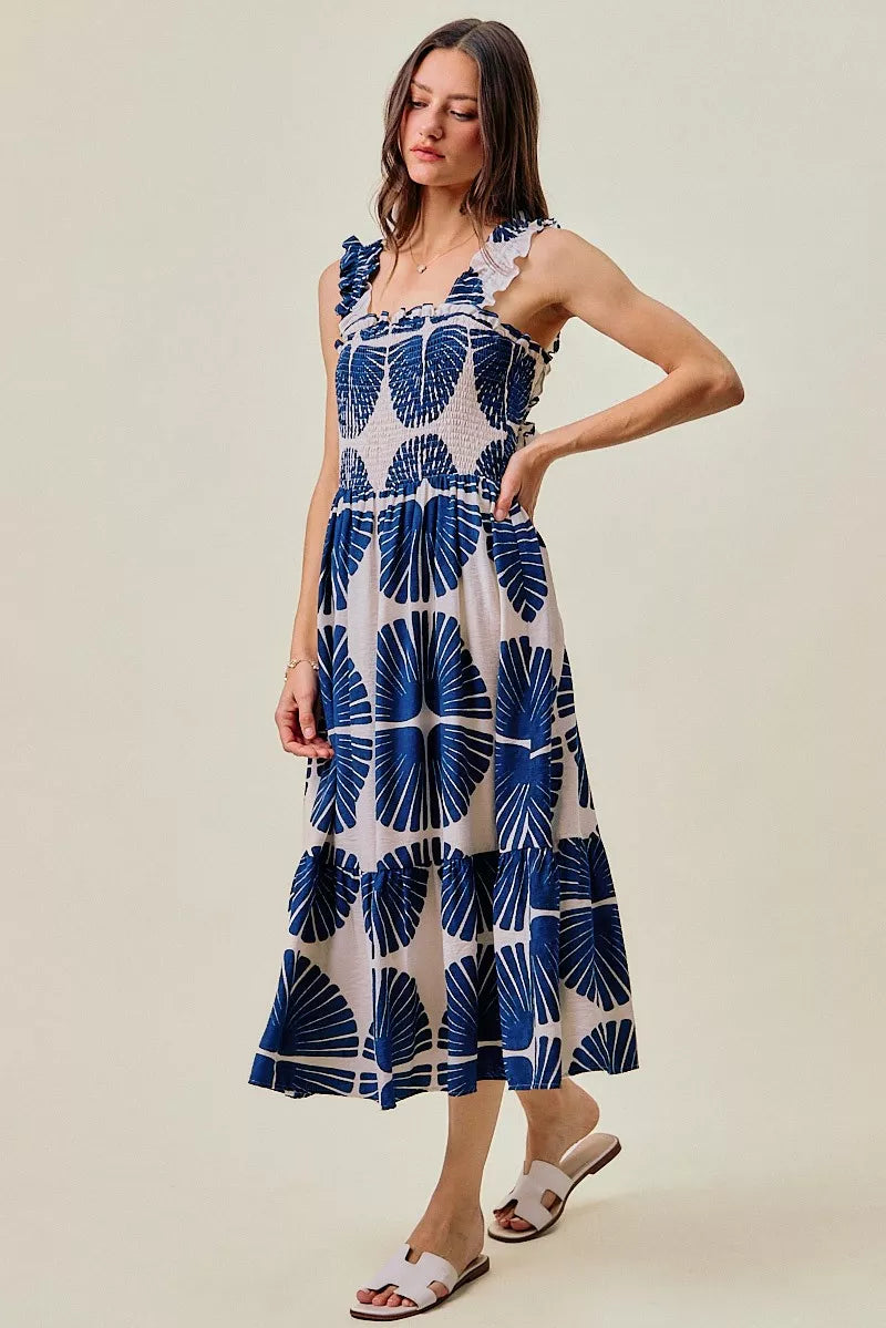 Smocked Tied-Back Summer Midi Dress