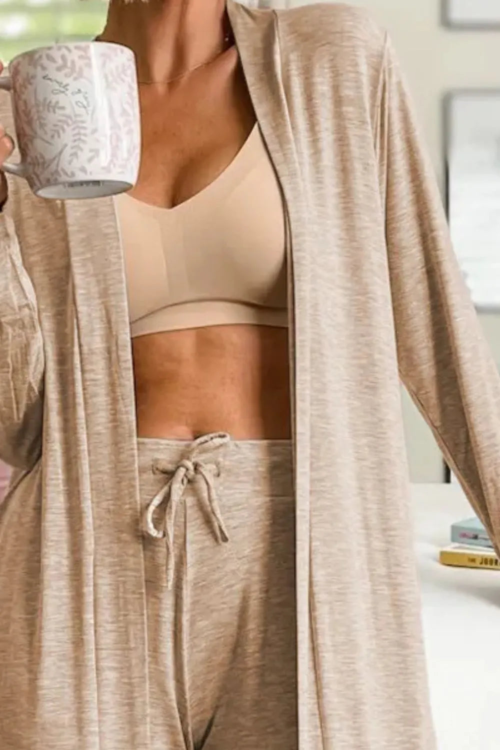 Open Front Cardigan and Pants Lounge Set