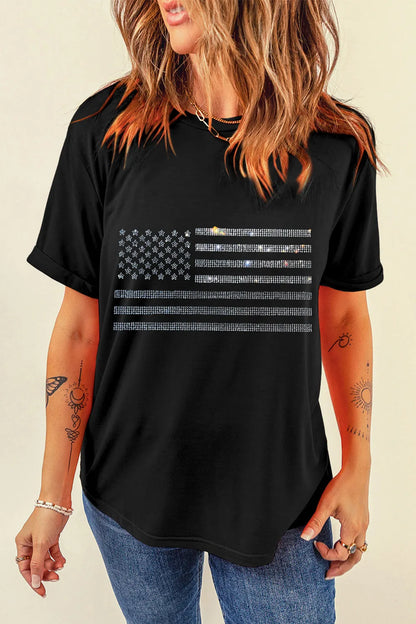 Women's Rhinestone Flag Tee - Front View