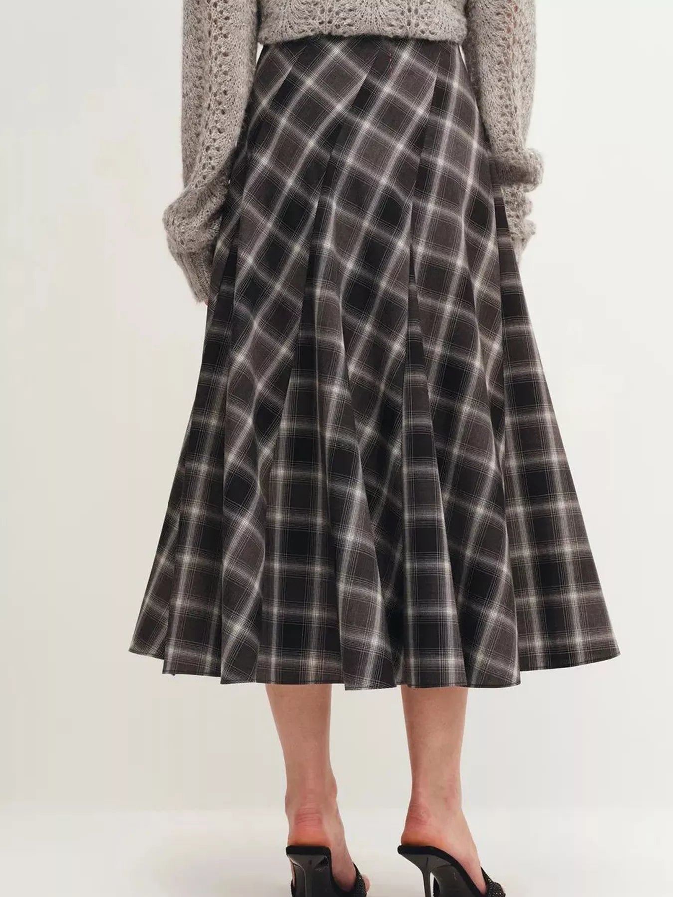 Pleated Plaid Midi Skirt