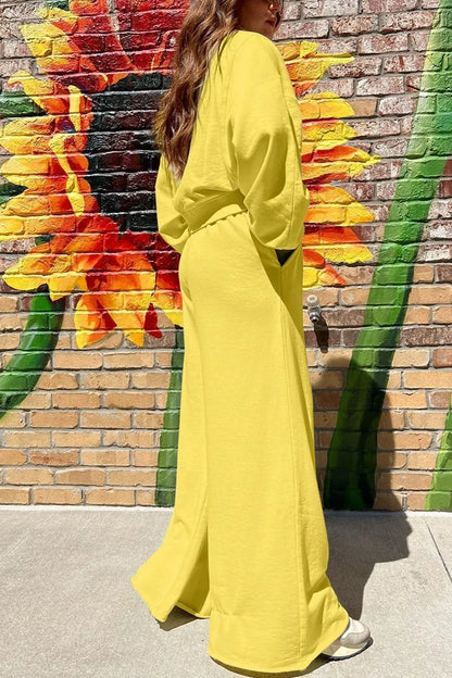 Round Neck Long Sleeve Sweatshirt and Pants Set - Side View