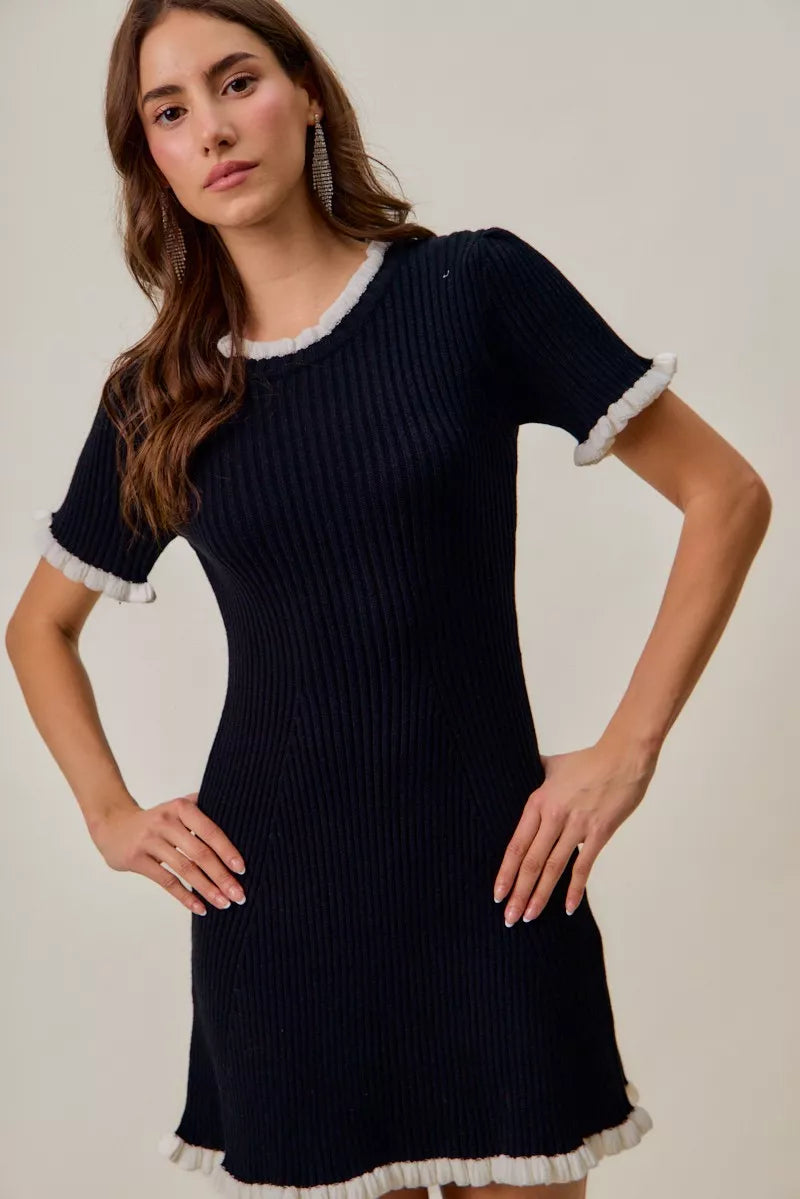 Contrast Sweater Knit Mini Dress