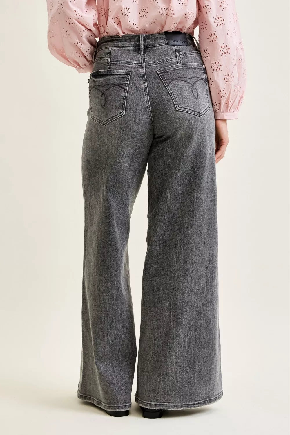 Mid Rise Grey Palazzo Denim Pant