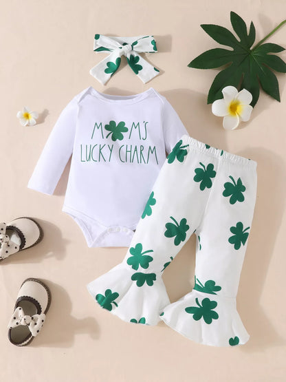 Lucky Charm Bodysuit and Flare Pants Set with Headband - Front View