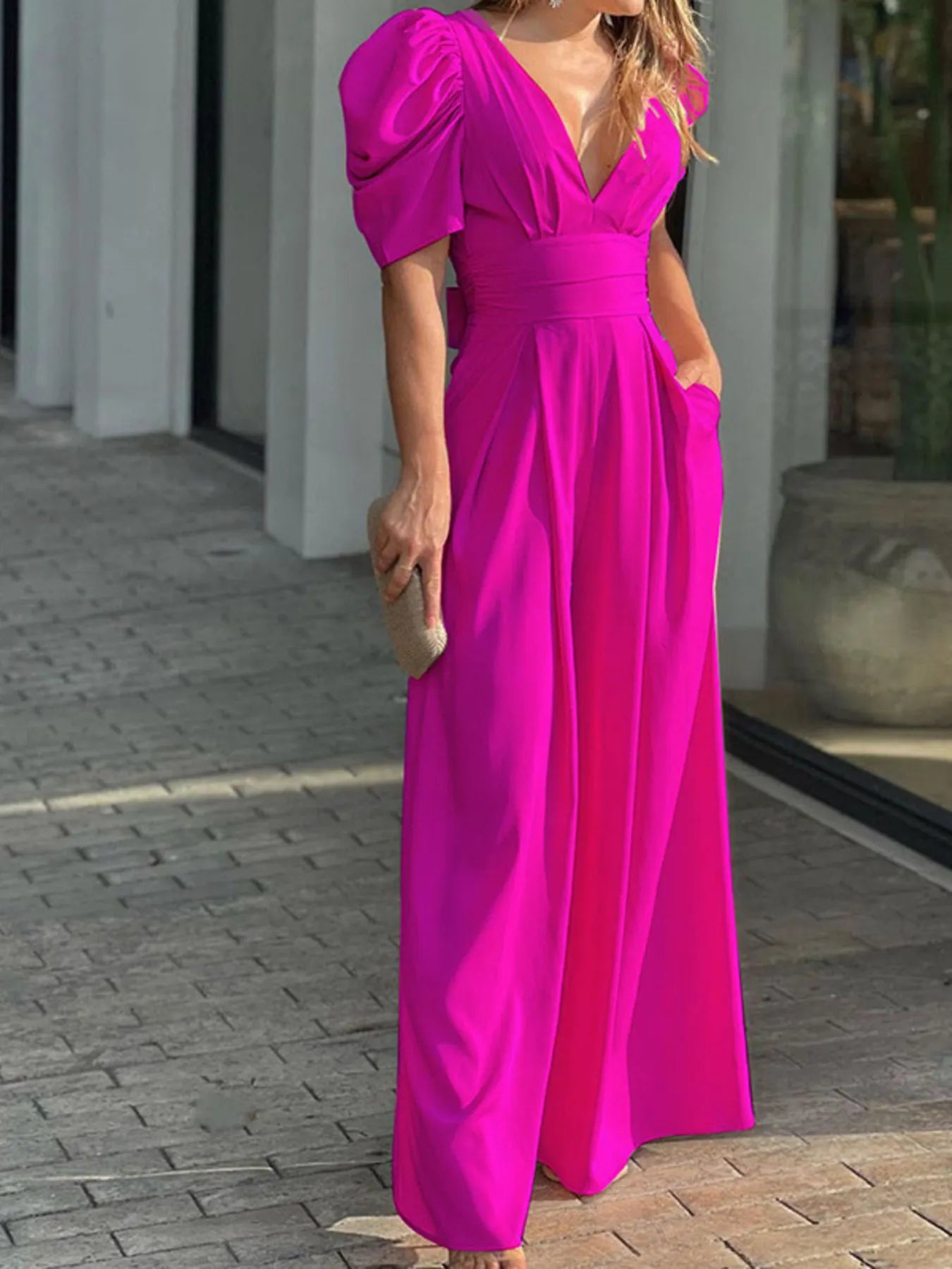 Women's Open Back Puff Sleeve Jumpsuit