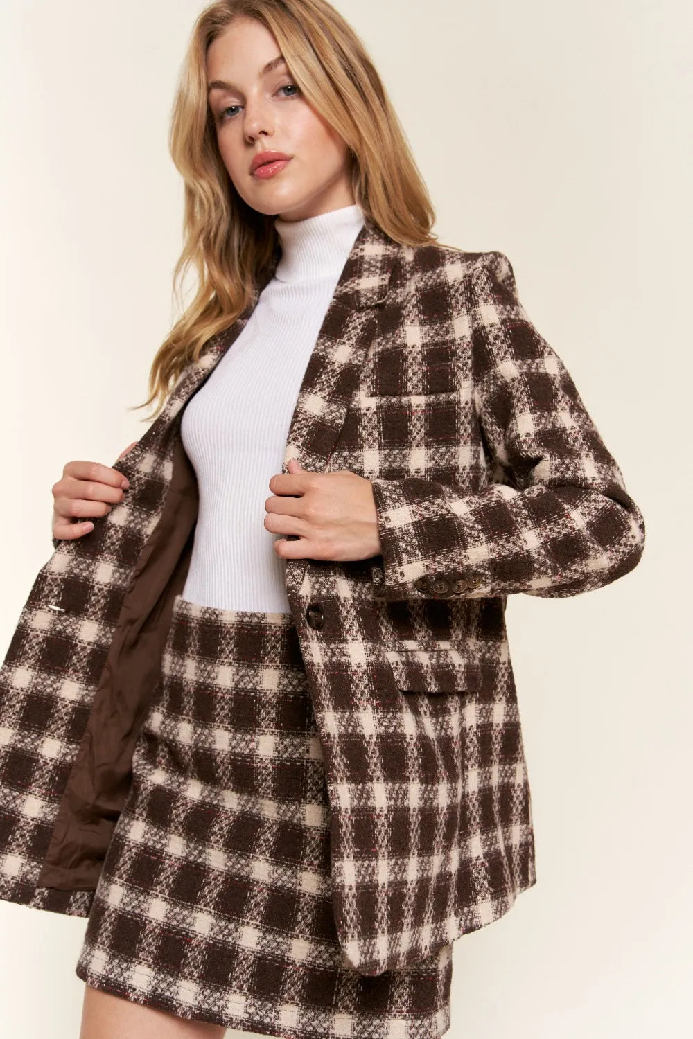 Plaid One-Button Blazer