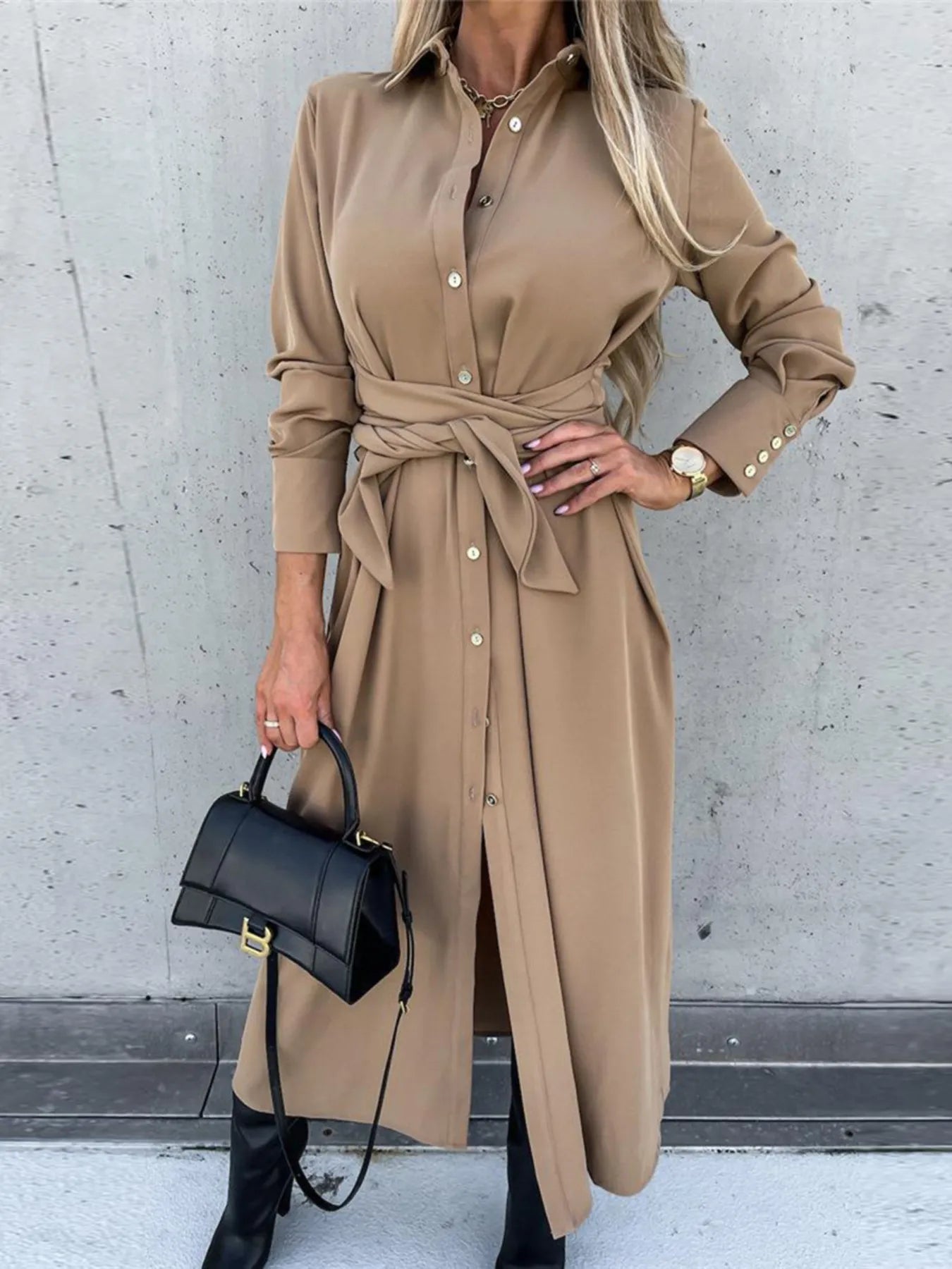 Hadley Long Sleeve Belted Shirt Dress