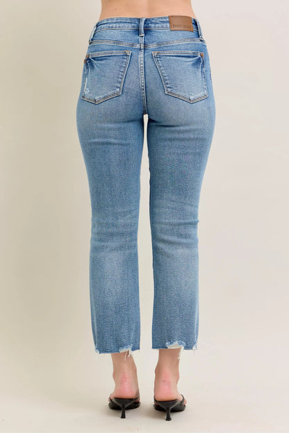 Judy Blue Mr Vintage Wash Destroy Hem Kick Flare Jeans - Detail View 4