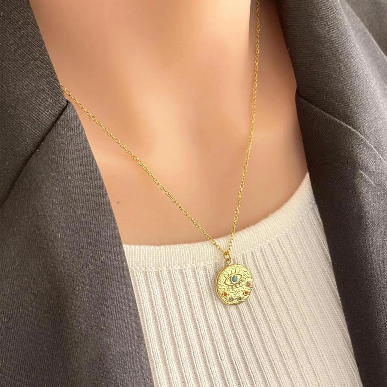 18K Gold-Plated Coin Pendant Necklace - Front View