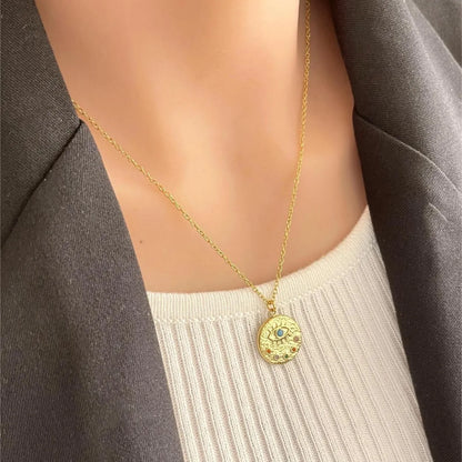 18K Gold-Plated Coin Pendant Necklace - Front View