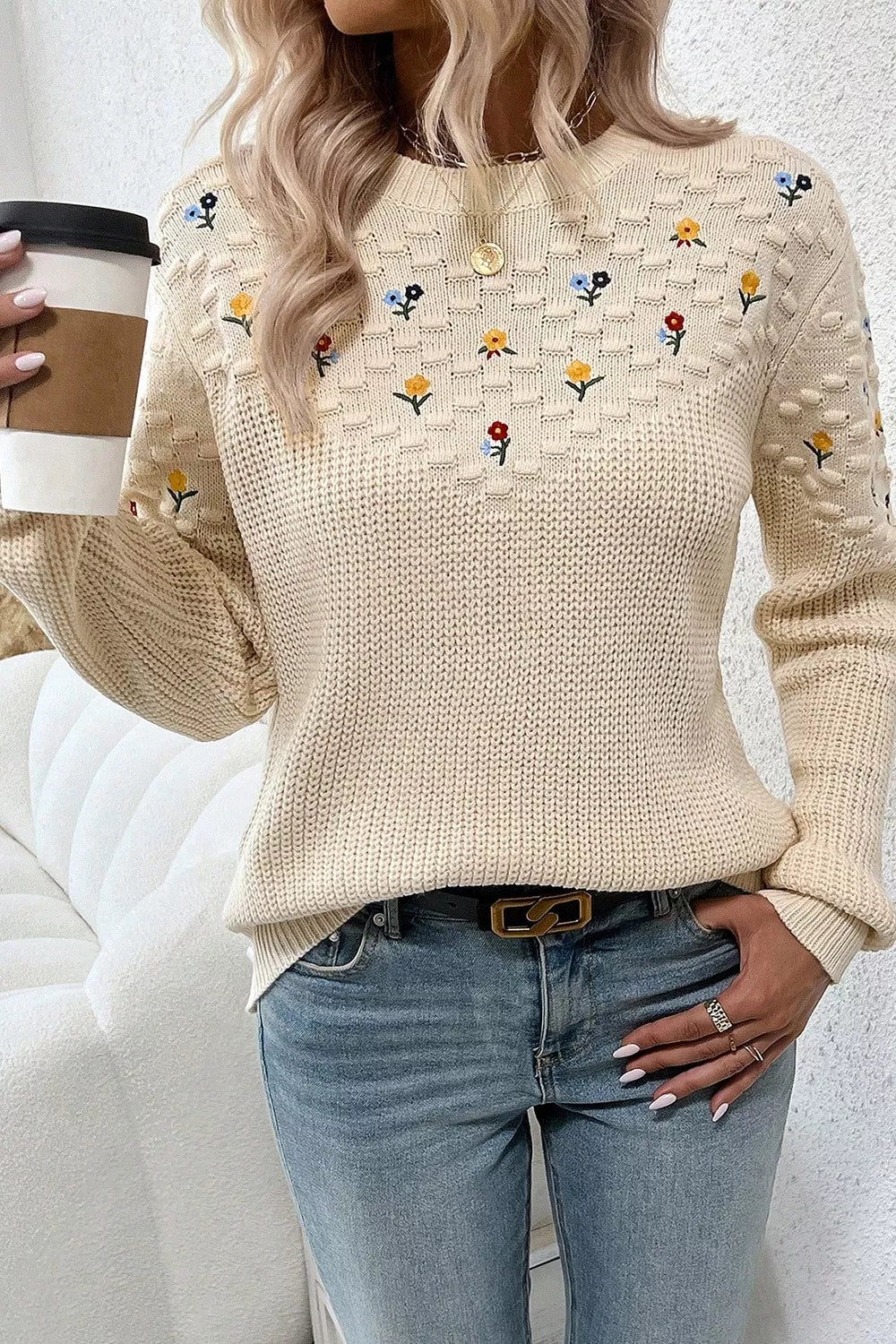 Soft Stitch Floral Sweater