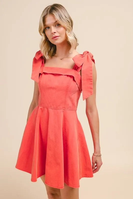 Women's Fit and Flare Tie-Sleeve Dress