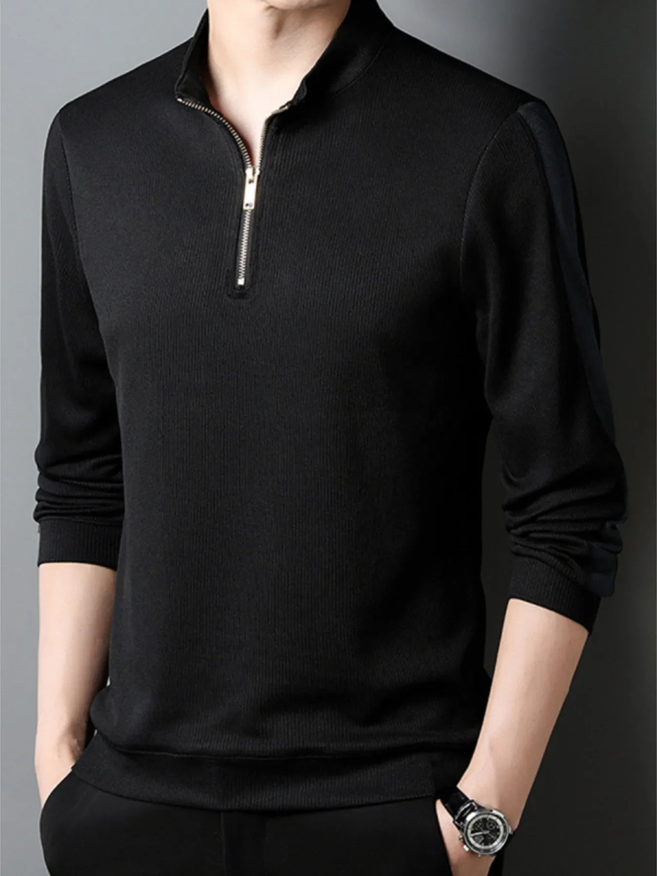 Men's Quarter Zip Long Sleeve Polo