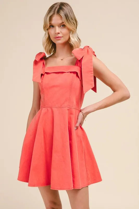 Women's Fit and Flare Tie-Sleeve Dress