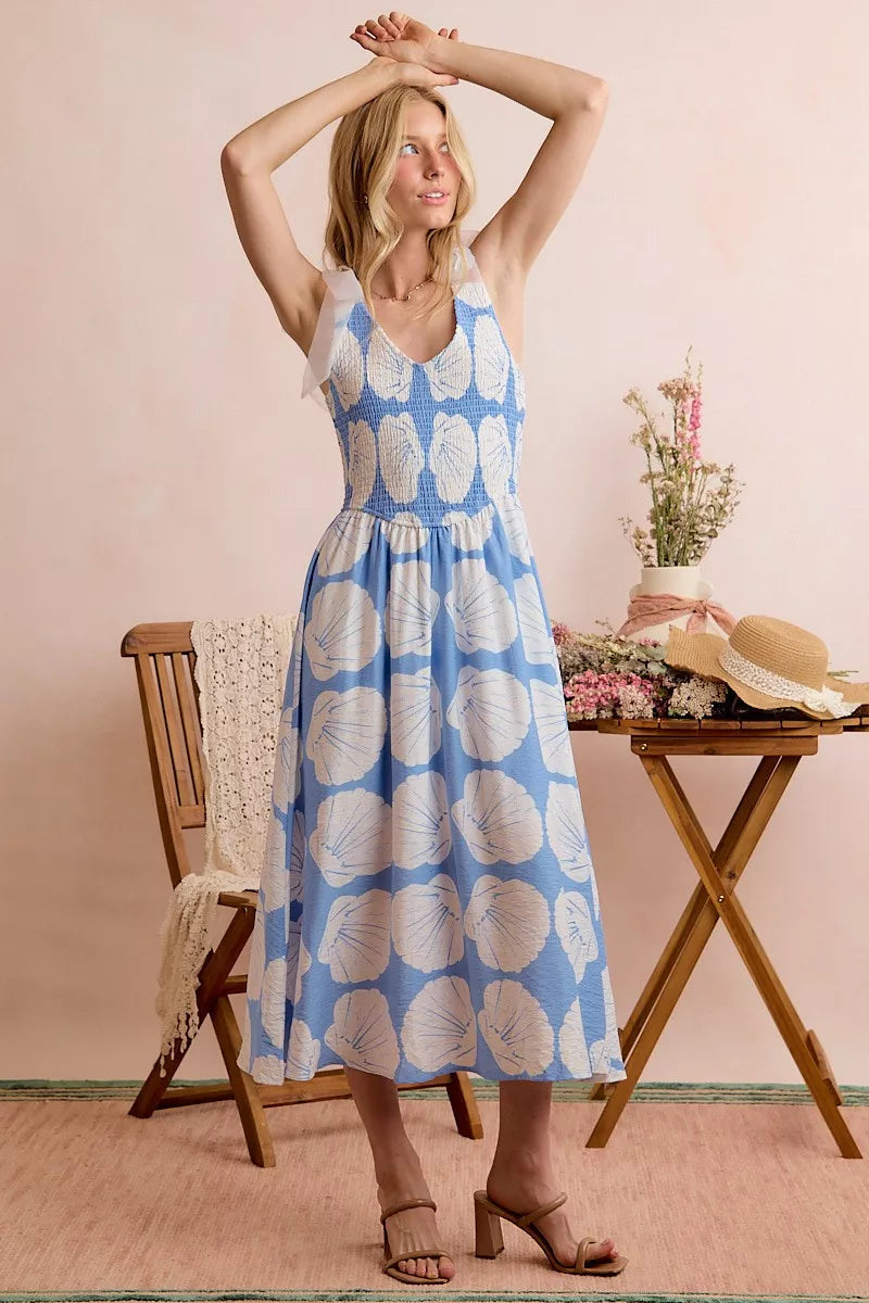 Give Them Shell Shoulder Tie Midi Dress