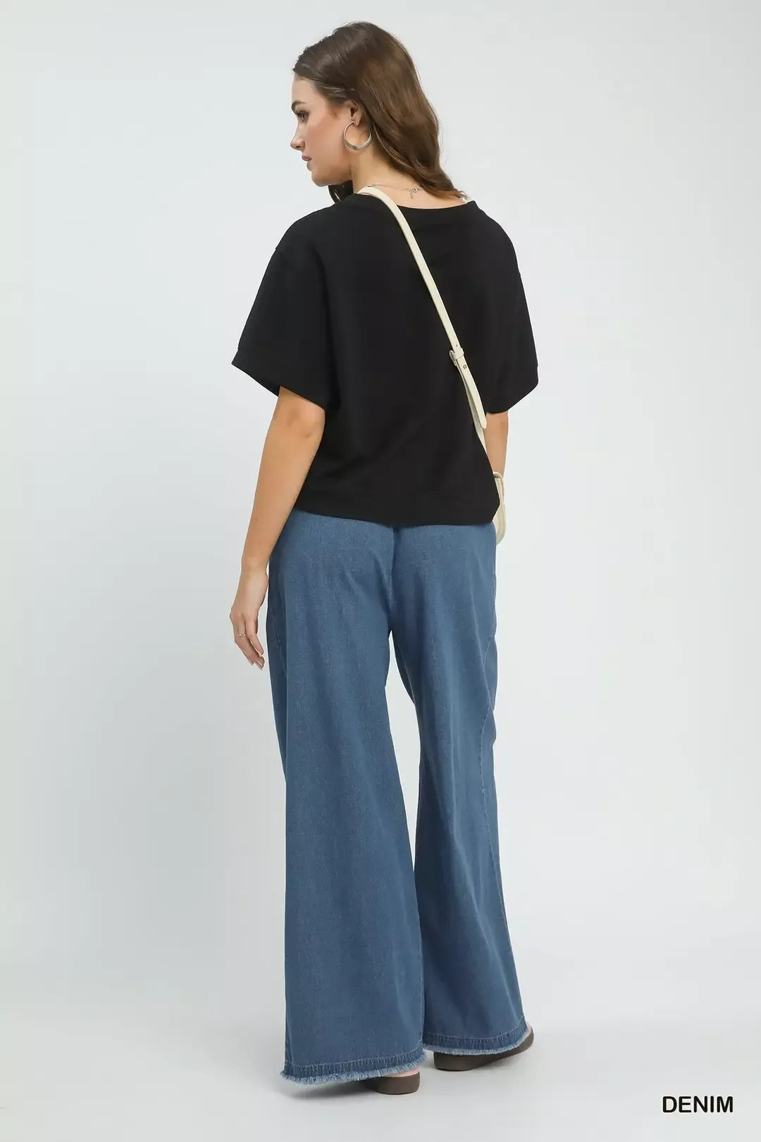 Stone Washed Wide Leg Lightweight Denim Pants