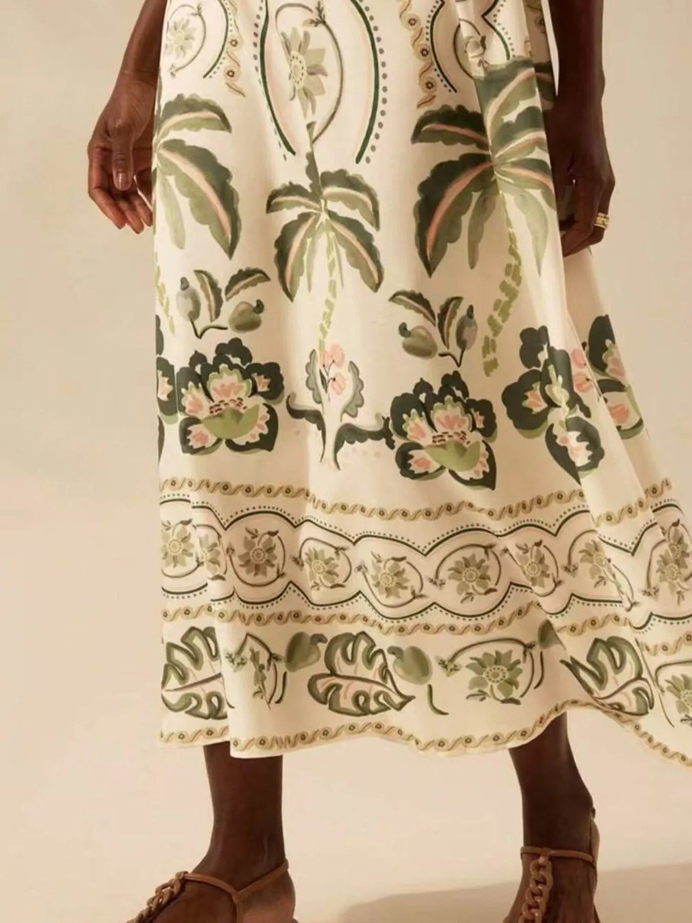 Silky Kimono Printed V-Neck Midi Dress