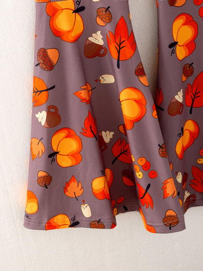 Autumn Leaves Pine Cone Stripe Print Girls Set