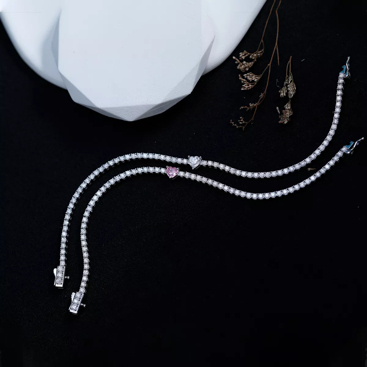 2.42 Carat Moissanite Tennis Bracelet with Heart-Shaped Center Stone