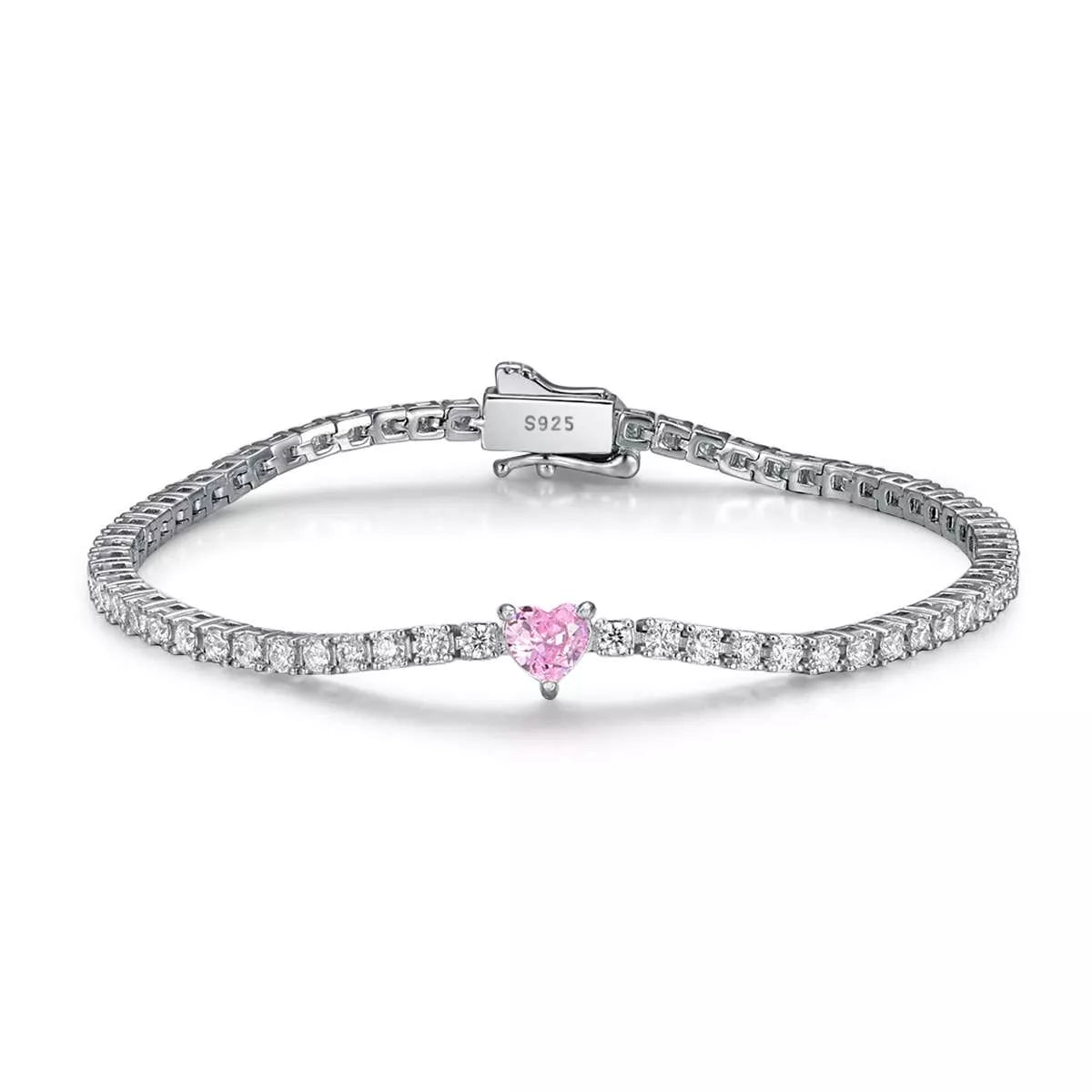 2.42 Carat Moissanite Tennis Bracelet with Heart-Shaped Center Stone