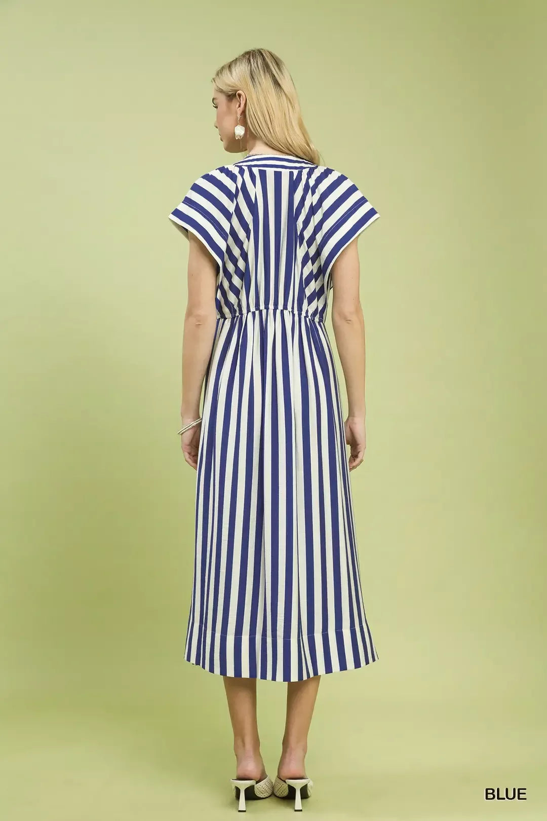 Striped Button-Front Midi Dress