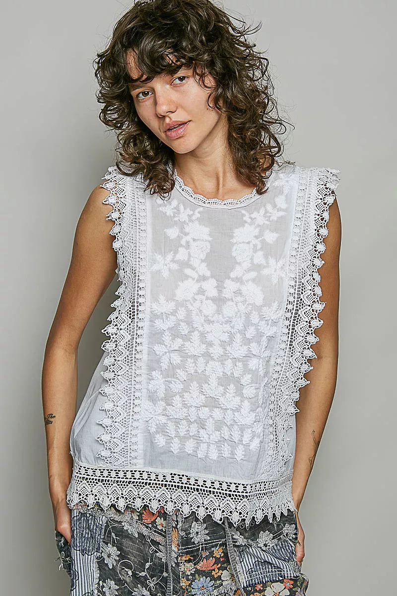 Embroidered Lace Sleeveless Top
