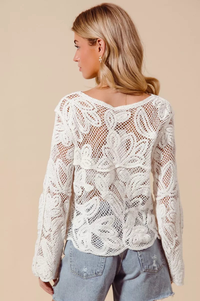 Button Front Crochet Lace Cardigan