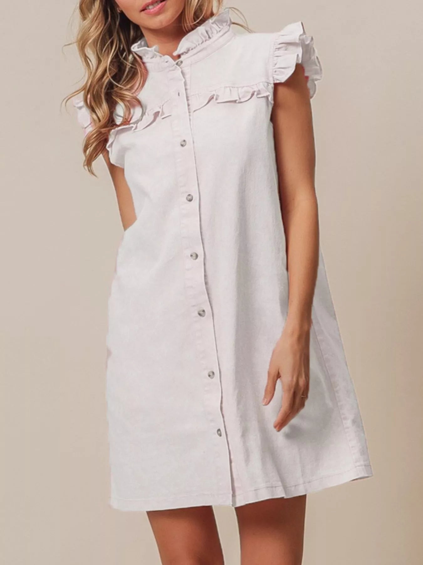 Ruffled Trim Denim Dress