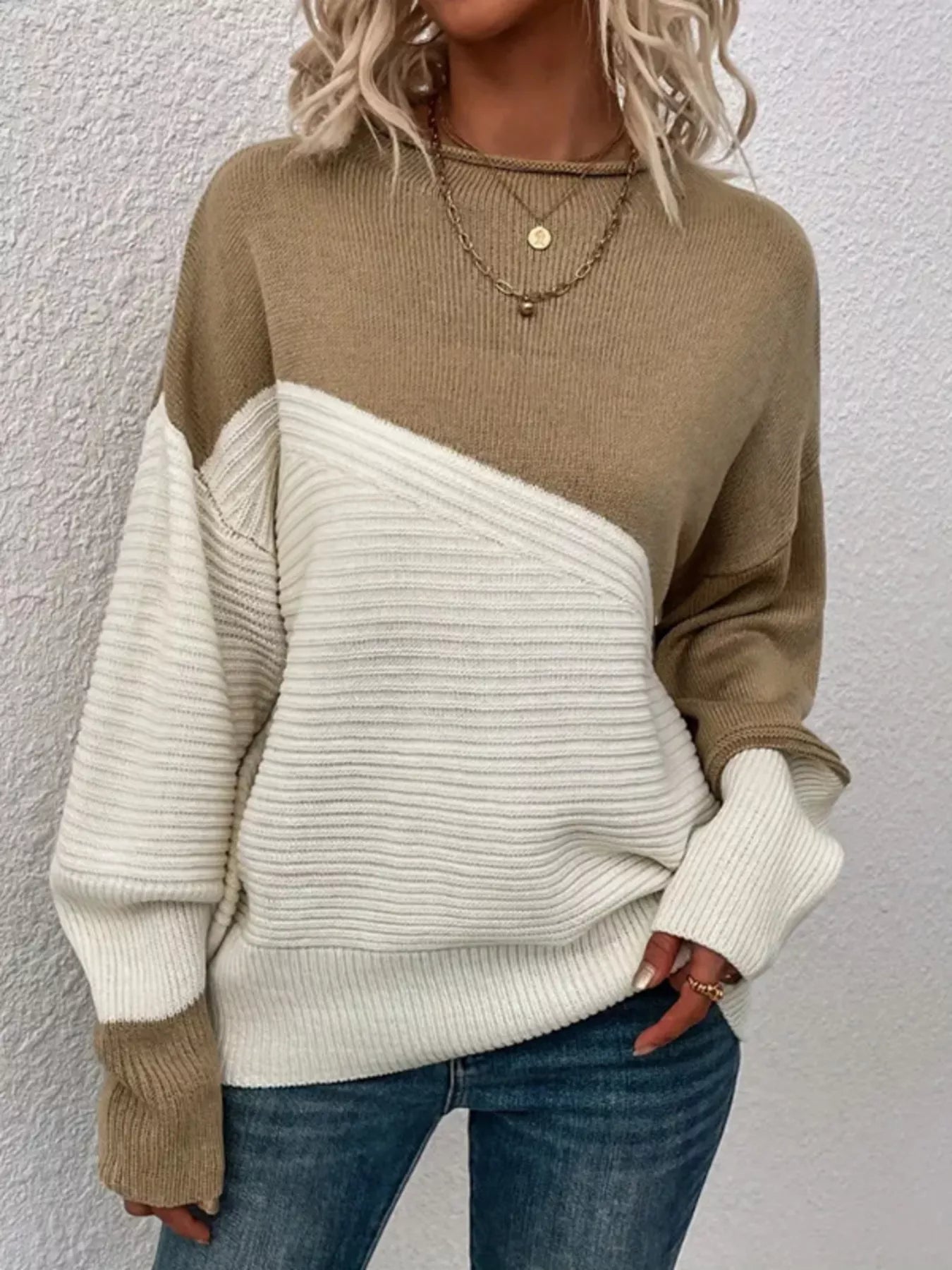 Color Block Ribbed Knit Sweater - Detail View 13
