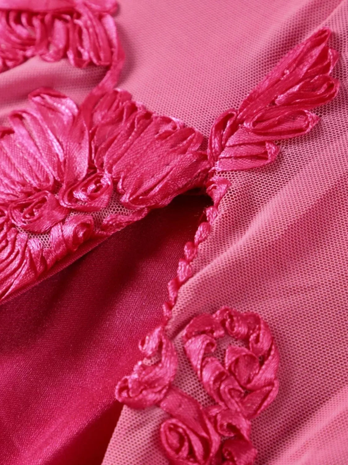 Floral Applique Mesh Midi Dress - Detail View 9