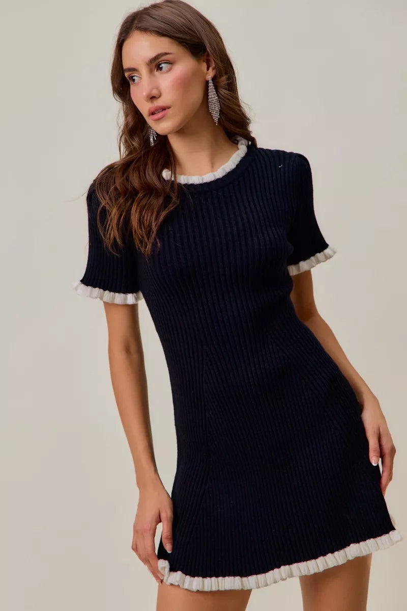 Contrast Sweater Knit Mini Dress