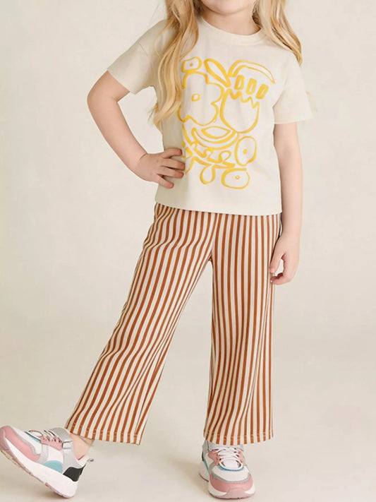 Smile and be Kind Graphic Tee & Striped Pants Set - Front View