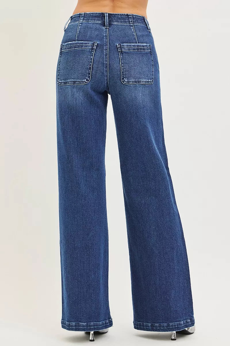 Wide Leg Jeans with Slanted Pockets - Detail View 5