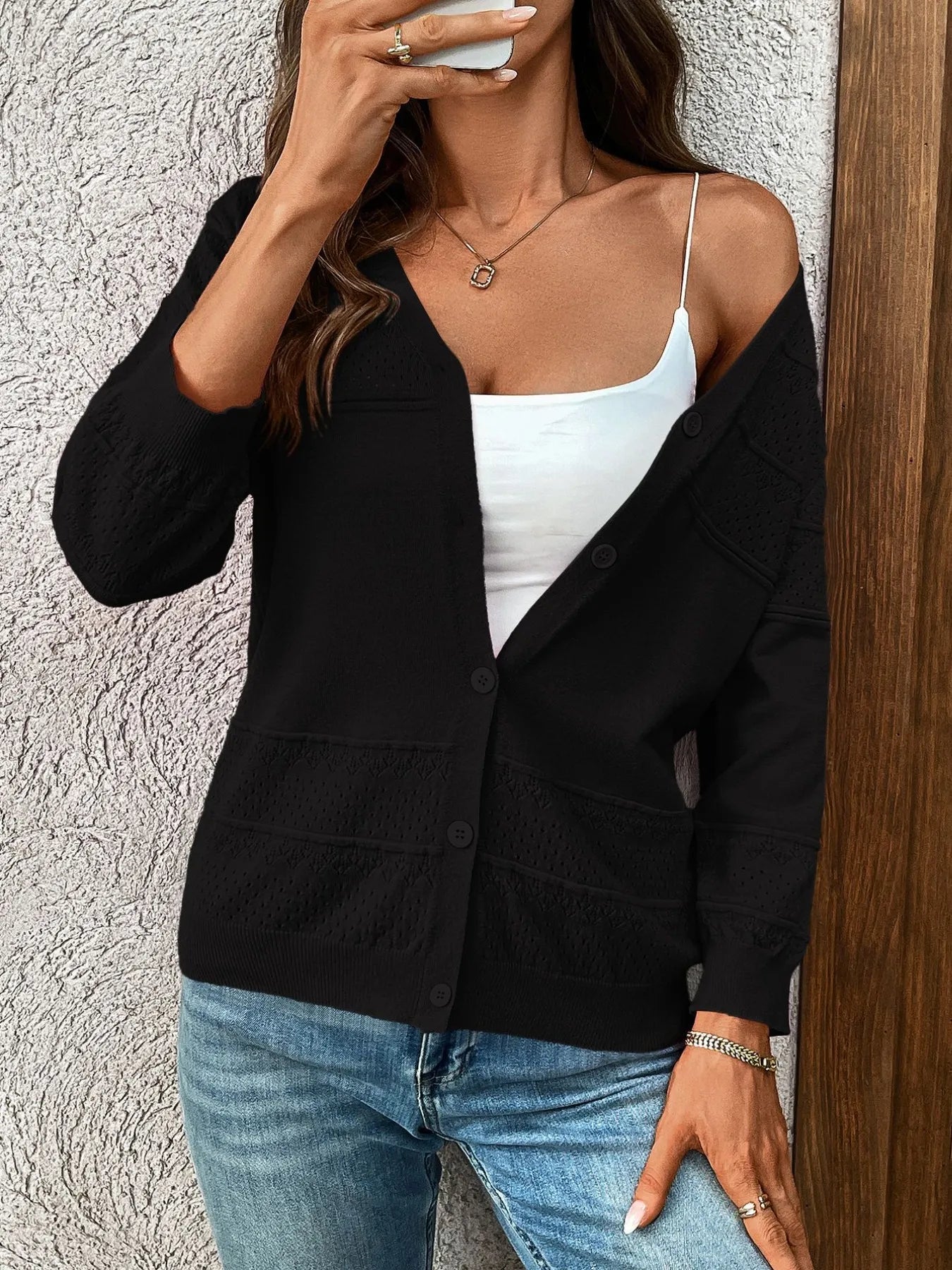 3/4 Sleeves Textured Cardigan