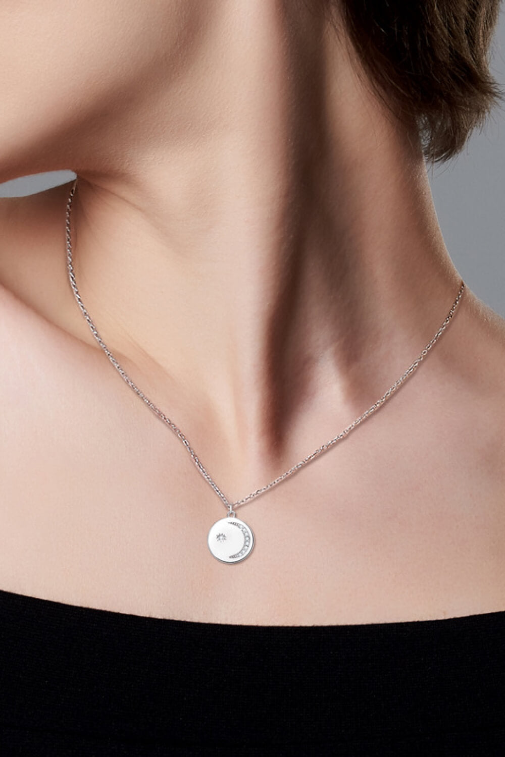 Moon and Star Disc Necklace