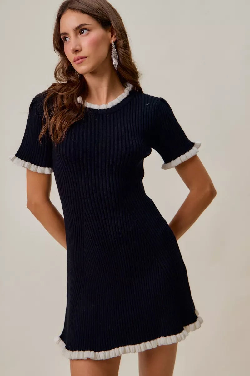 Contrast Sweater Knit Mini Dress