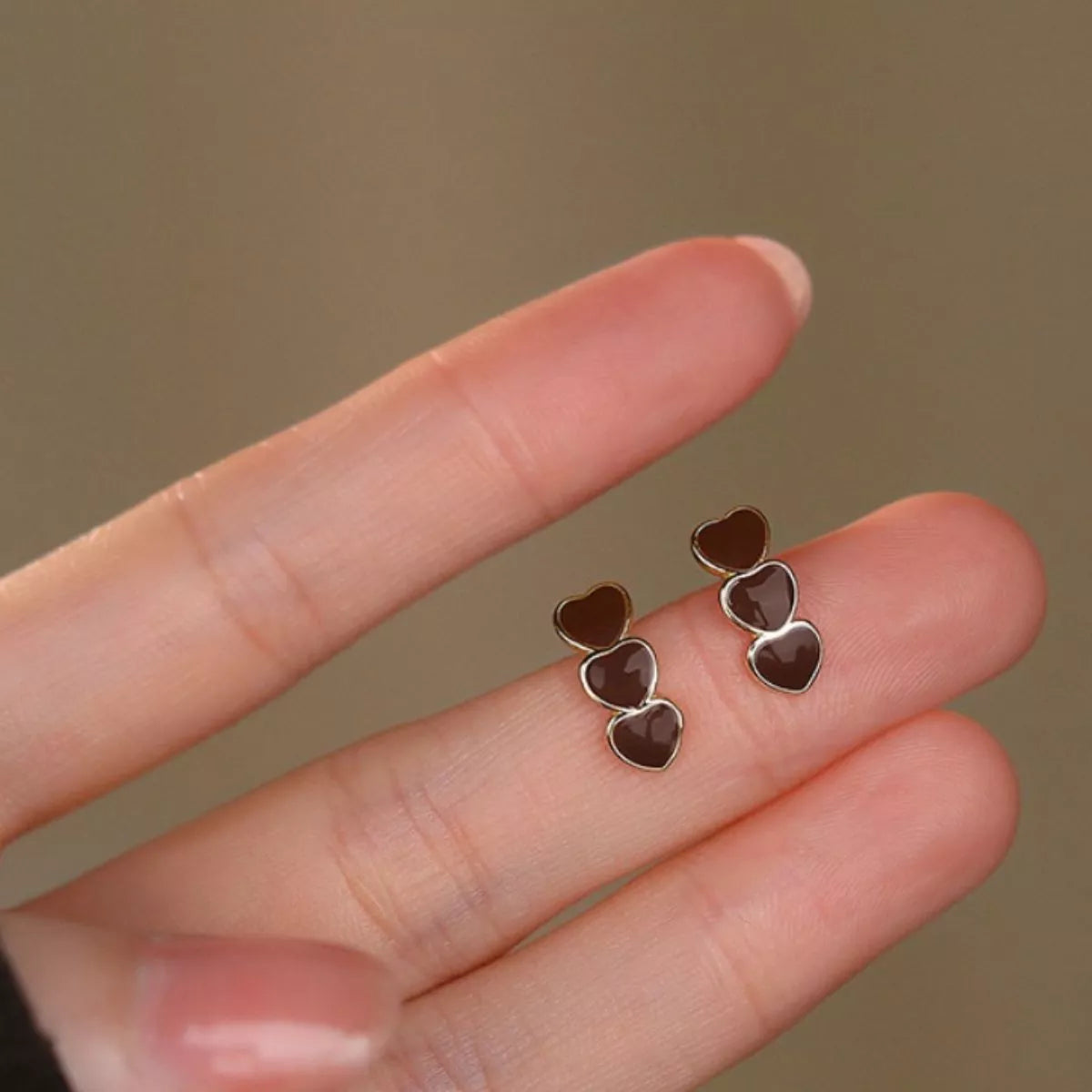 Triple Heart Stud Earrings - Side View