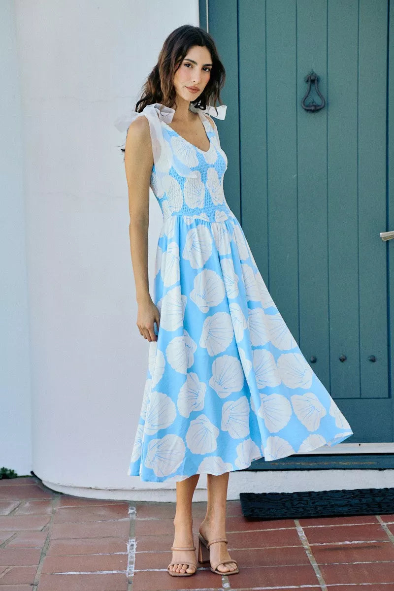 Give Them Shell Shoulder Tie Midi Dress