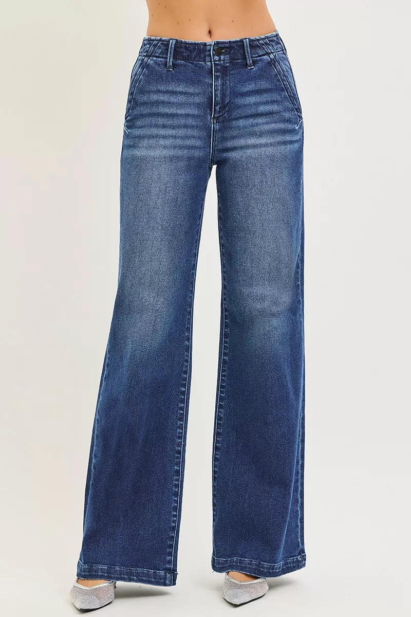 Wide Leg Jeans with Slanted Pockets - Front View