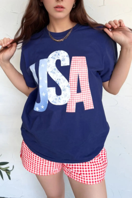 USA Patchwork Graphic T-Shirt - Front View
