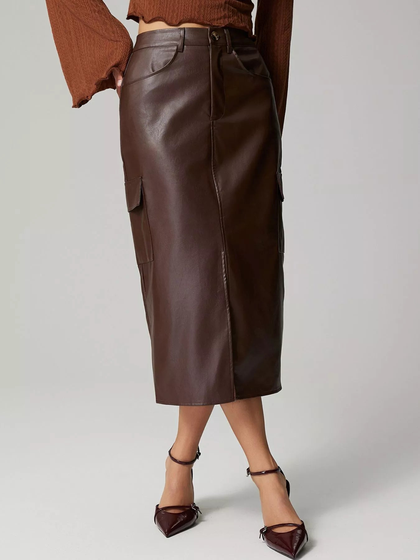 Vegan Leather Cargo Skirt