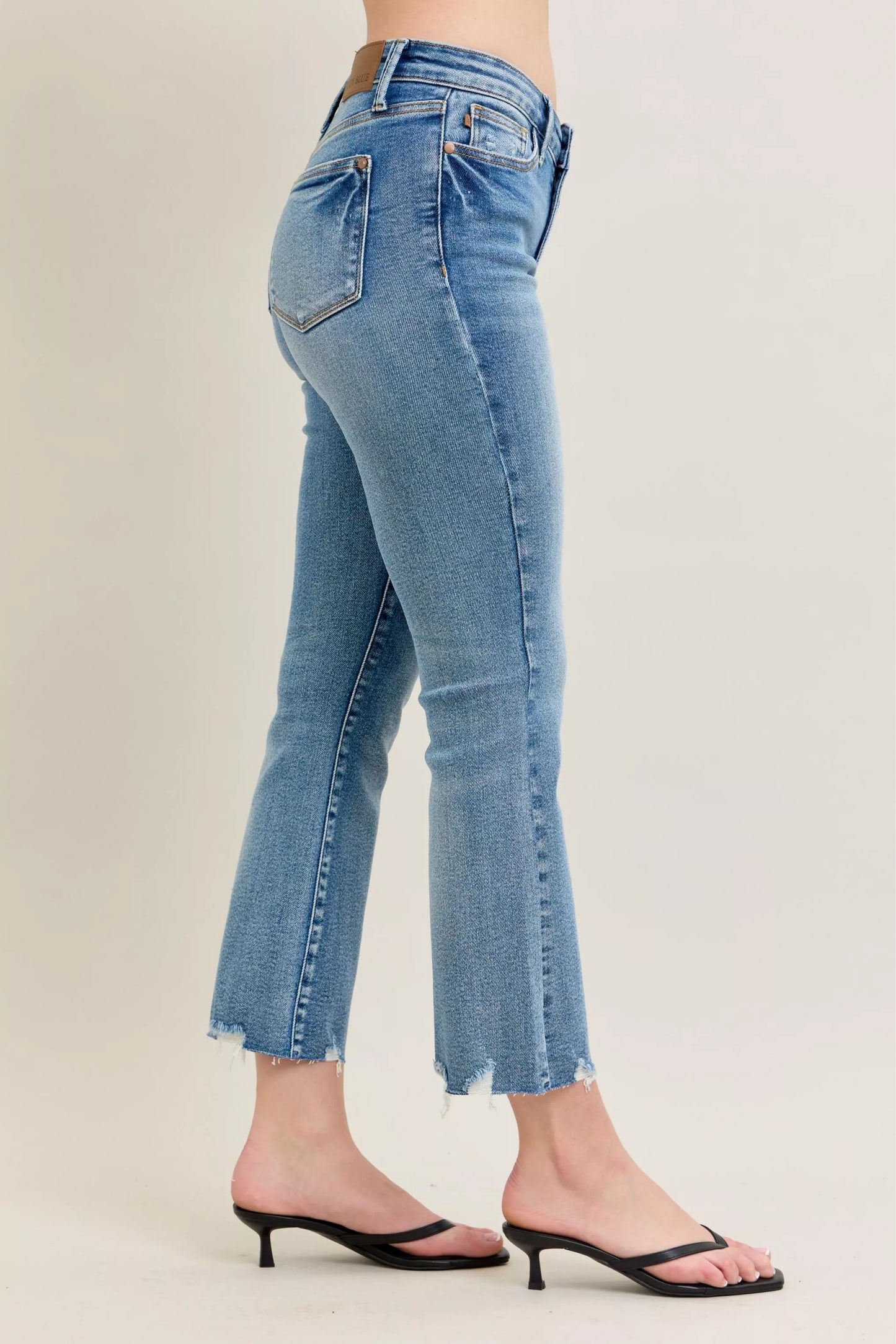 Vintage Wash Destroy Hem Kick Flare Jeans