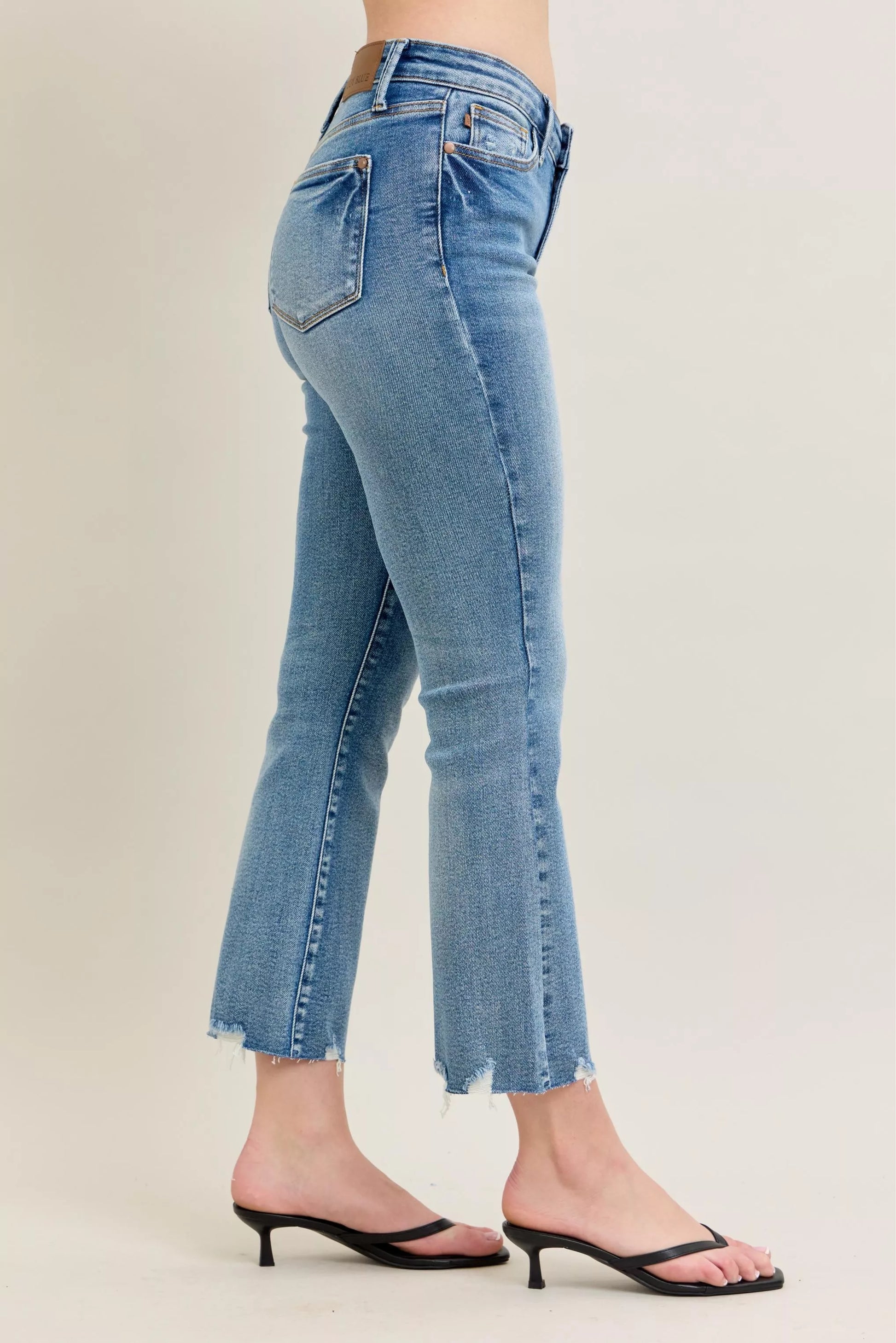 Judy Blue Mr Vintage Wash Destroy Hem Kick Flare Jeans - Detail View 8