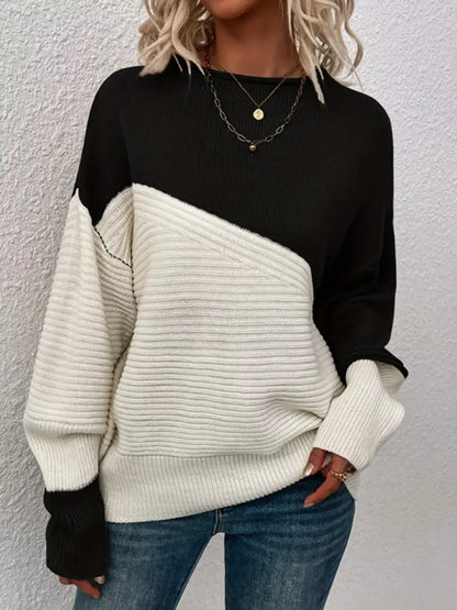 Color Block Ribbed Knit Sweater - Detail View 8