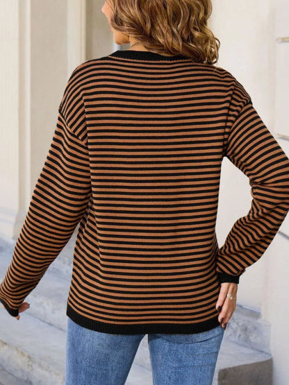 Striped Round Neck Sweater - Detail View 6